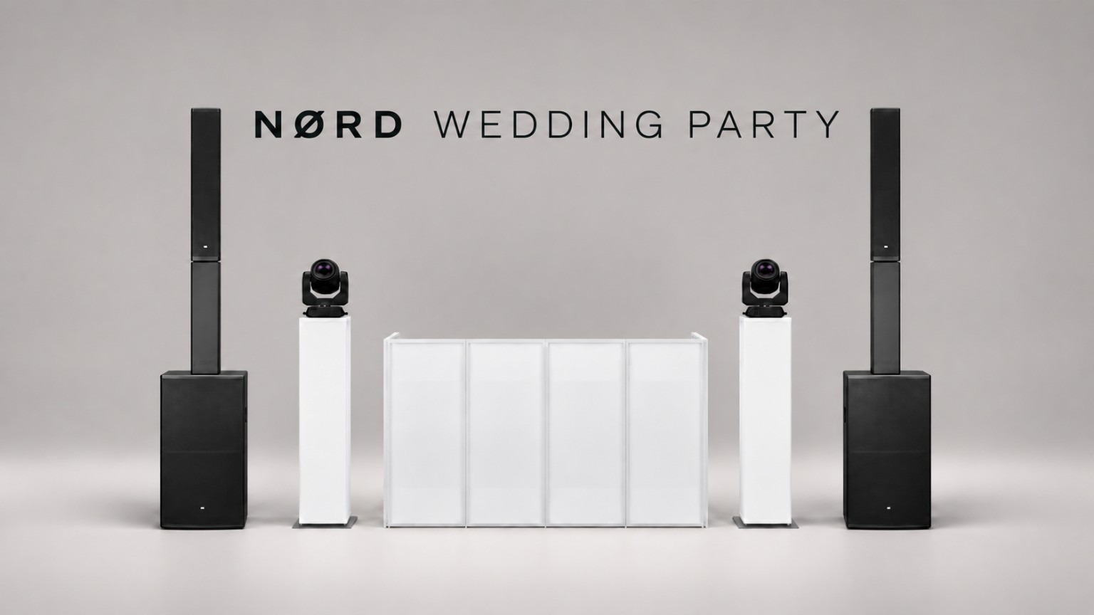 NØRD Wedding Party-opstelling met DAP Frigga, DJ-booth, totems en moving heads